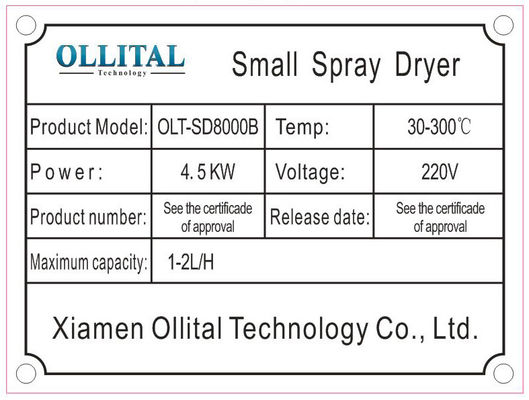 2L प्रयोगशाला स्प्रे ड्रायर उपकरण 220V-450V 1 वर्ष की वारंटी